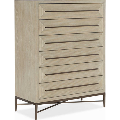 Cascade Six-Drawer Chest by Hooker Furniture in terrain. Made from oak veneers, metal in a modern style.