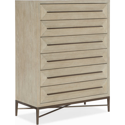Cascade Six-Drawer Chest by Hooker Furniture in terrain. Made from oak veneers, metal in a modern style.