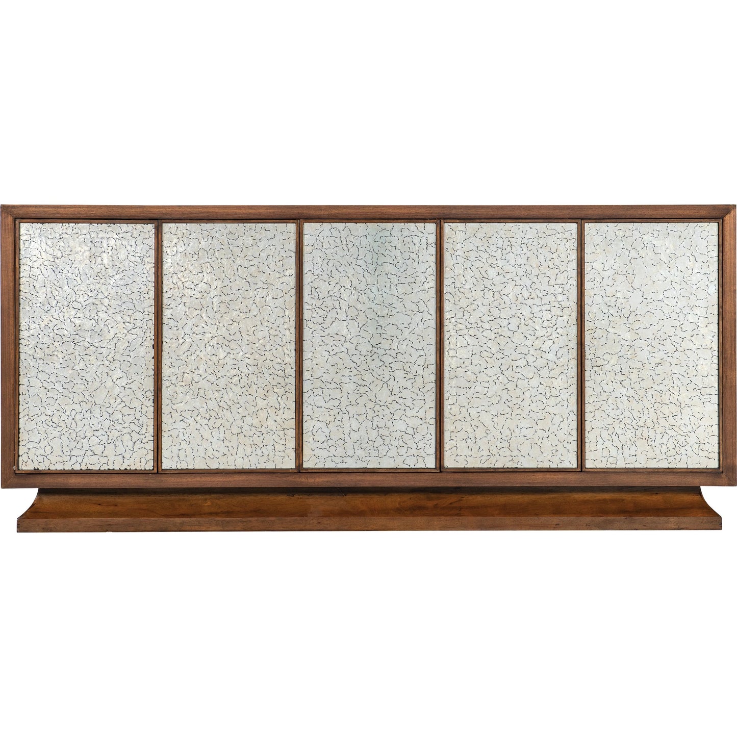 002 SI-2449104 | Additional Silo | Melange Lloyds Leopard Entertainment Credenza by Hooker Furniture in walnut veneers, silver painted glass front doors. Made from unique in a transitional style.