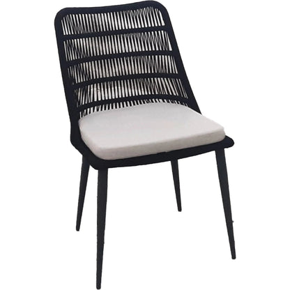 Naples Outdoor - Dining Chair by LH Imports in black, sand and steel powder coated black. Made from steel powder coated, polypropylene rope, 100% polyester fabric, foam, fiber padding in a modern style.