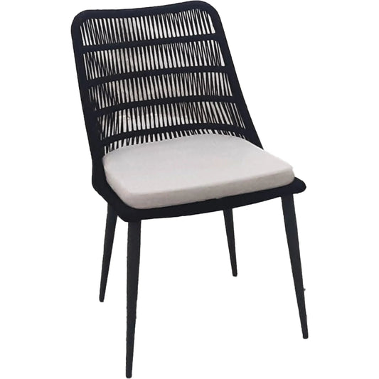 Naples Outdoor - Dining Chair by LH Imports in black, sand and steel powder coated black. Made from steel powder coated, polypropylene rope, 100% polyester fabric, foam, fiber padding in a unique style.