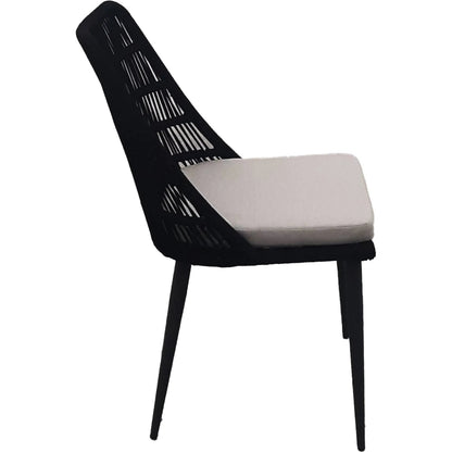 Naples Outdoor - Dining Chair by LH Imports in black, sand and steel powder coated black. Made from steel powder coated, polypropylene rope, 100% polyester fabric, foam, fiber padding in a modern style.