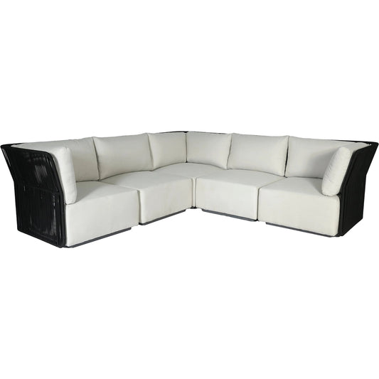 Naples Outdoor L-Shaped Sectional by LH Imports in black, sand and steel powder coated black. Made from steel powder coated, polypropylene rope, 100% polyester fabric, foam, fiber padding in a unique style.