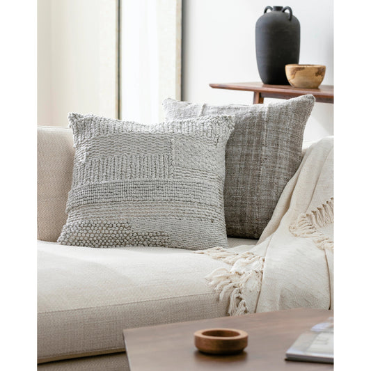 Nauru Pillow - 481344 by Surya in light silver, off-white, light grey, ash. Made from front: 100% polyester, back: 100% polyester in a cottage & farmhouse style.