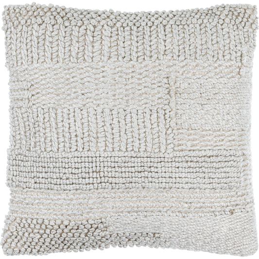 Nauru Pillow - 481344 by Surya in light silver, off-white, light grey, ash. Made from front: 100% polyester, back: 100% polyester in a cottage & farmhouse style.