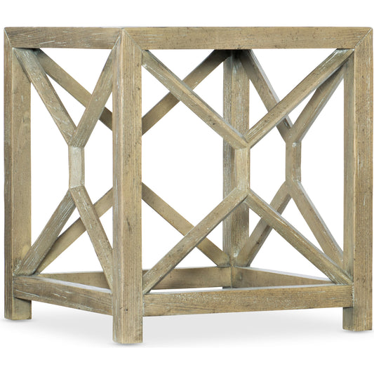 Surfrider End Table by Hooker Furniture in driftwood. Made from hardwoods, stone veneers in a coastal style.
