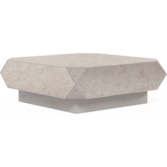 Mezzanine Square Cocktail Table by A.R.T. Furniture in dove gray. Made from parawood, poplar solids, mirror in a modern style.
