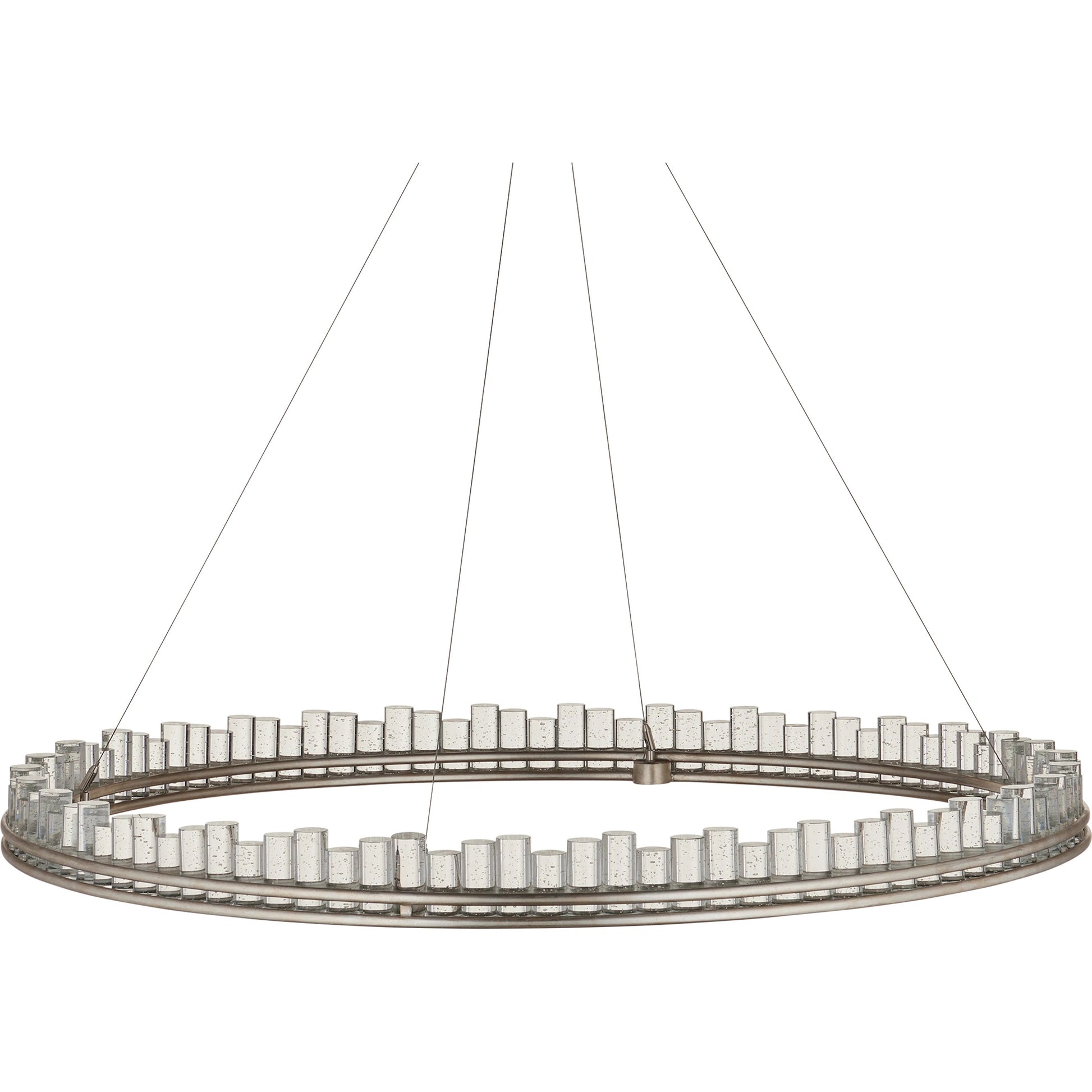 Pleiades Chandelier by Currey and Company in contemporary silver leaf, contemporary silver, clear. Made from wrought iron, seeded crystal in a modern style.
