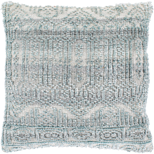 Nobility Pillow - 15086 by Surya in pale blue, wheat. Made from 65% rayon, 28% wool, 7% cotton, 100% cotton in a eclectic & global style.