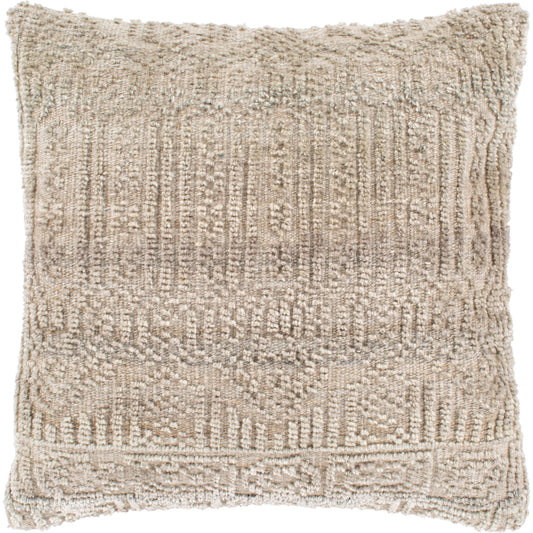 Nobility Pillow - 15086 by Surya in gray, wheat. Made from 65% rayon, 28% wool, 7% cotton, 100% cotton in a eclectic & global style.