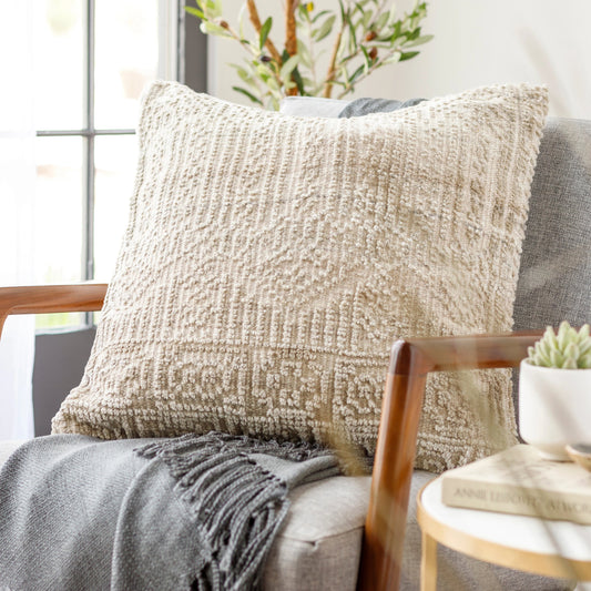 Nobility Pillow - 15086 by Surya in gray, wheat. Made from 65% rayon, 28% wool, 7% cotton, 100% cotton in a eclectic & global style.