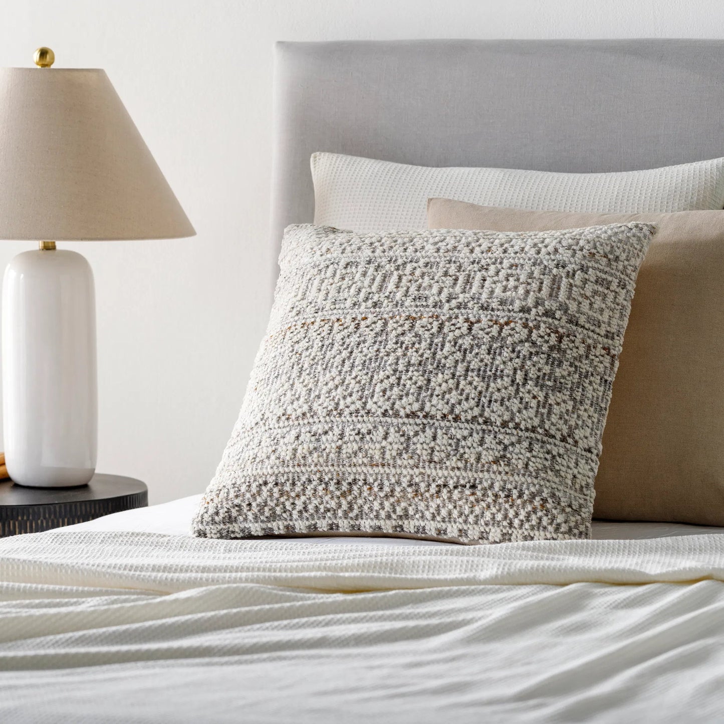 005 SI-1887435,SI-1887436 | Lifestyle | Nobility Pillow - 32152 by Surya in off-white, beige, medium gray, charcoal, brown. Made from 60% wool, 20% polyester, 20% viscose, 100% cotton in a eclectic & global style.