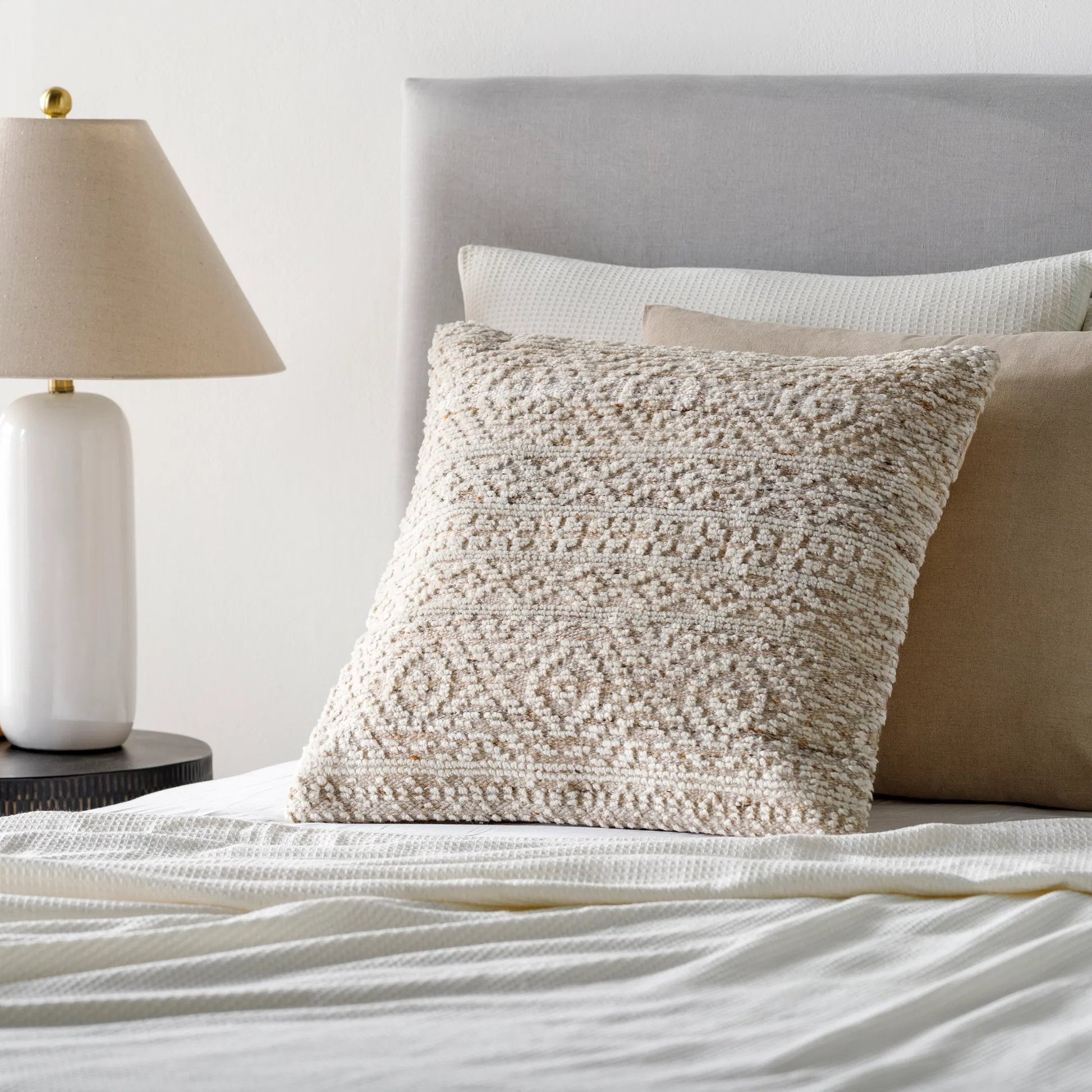 Nobility Pillow - 13230 by Surya in tan, cream, brown, off-white. Made from 60% wool, 20% polyester, 20% viscose, 100% cotton in a eclectic & global style.