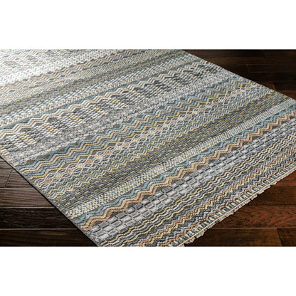 Nobility Rug - 29791 by Surya in charcoal, light gray, wheat, peach, ice blue. Made from 60% wool, 40% viscose in a unique style.