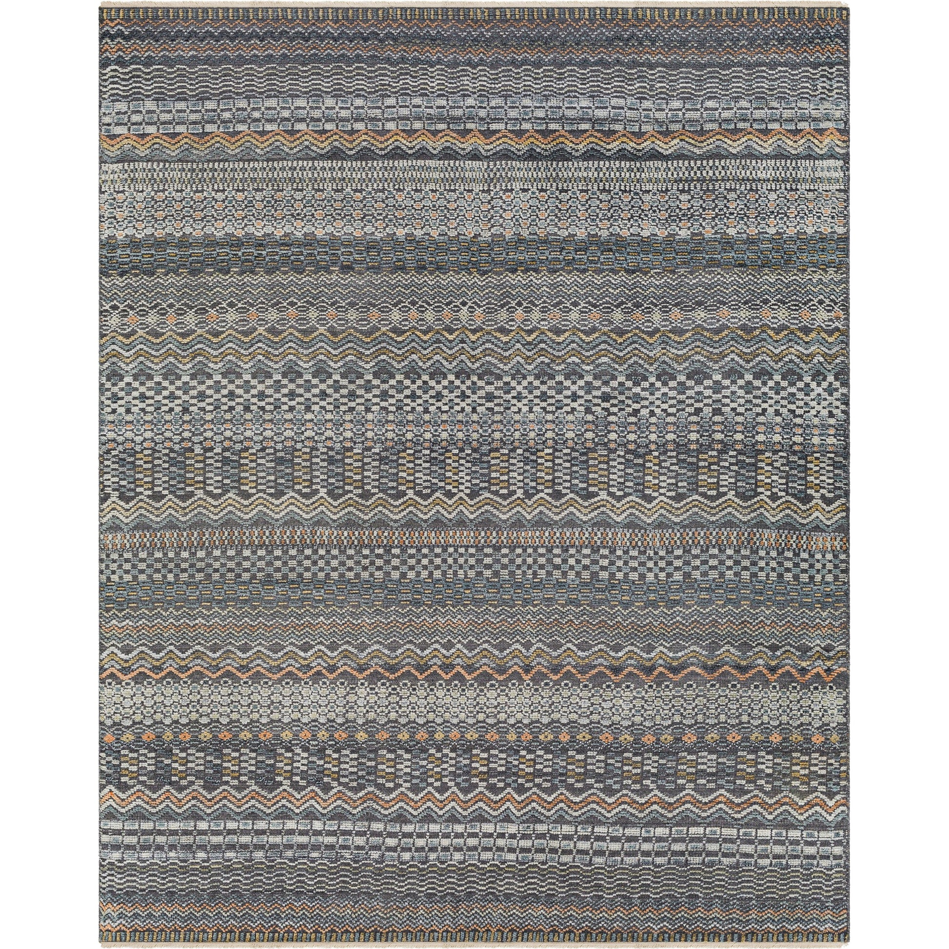 Nobility Rug - 29791 by Surya in charcoal, light gray, wheat, peach, ice blue. Made from 60% wool, 40% viscose in a unique style.