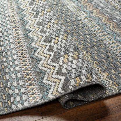 Nobility Rug - 29791 by Surya in charcoal, light gray, wheat, peach, ice blue. Made from 60% wool, 40% viscose in a unique style.