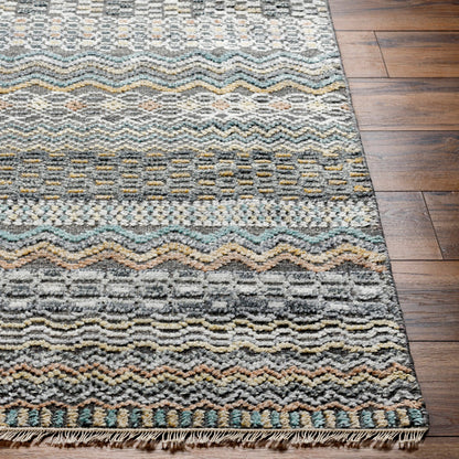 Nobility Rug - 29791 by Surya in charcoal, light gray, wheat, peach, ice blue. Made from 60% wool, 40% viscose in a unique style.