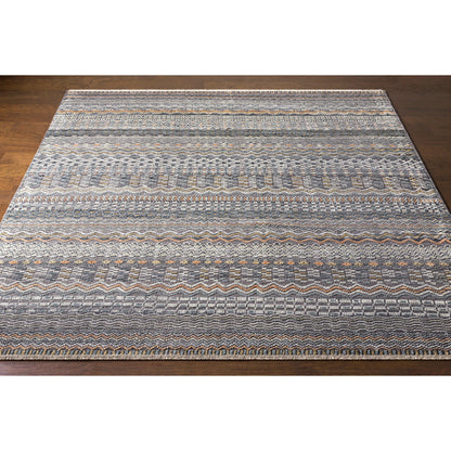 Nobility Rug - 29791 by Surya in charcoal, light gray, wheat, peach, ice blue. Made from 60% wool, 40% viscose in a unique style.