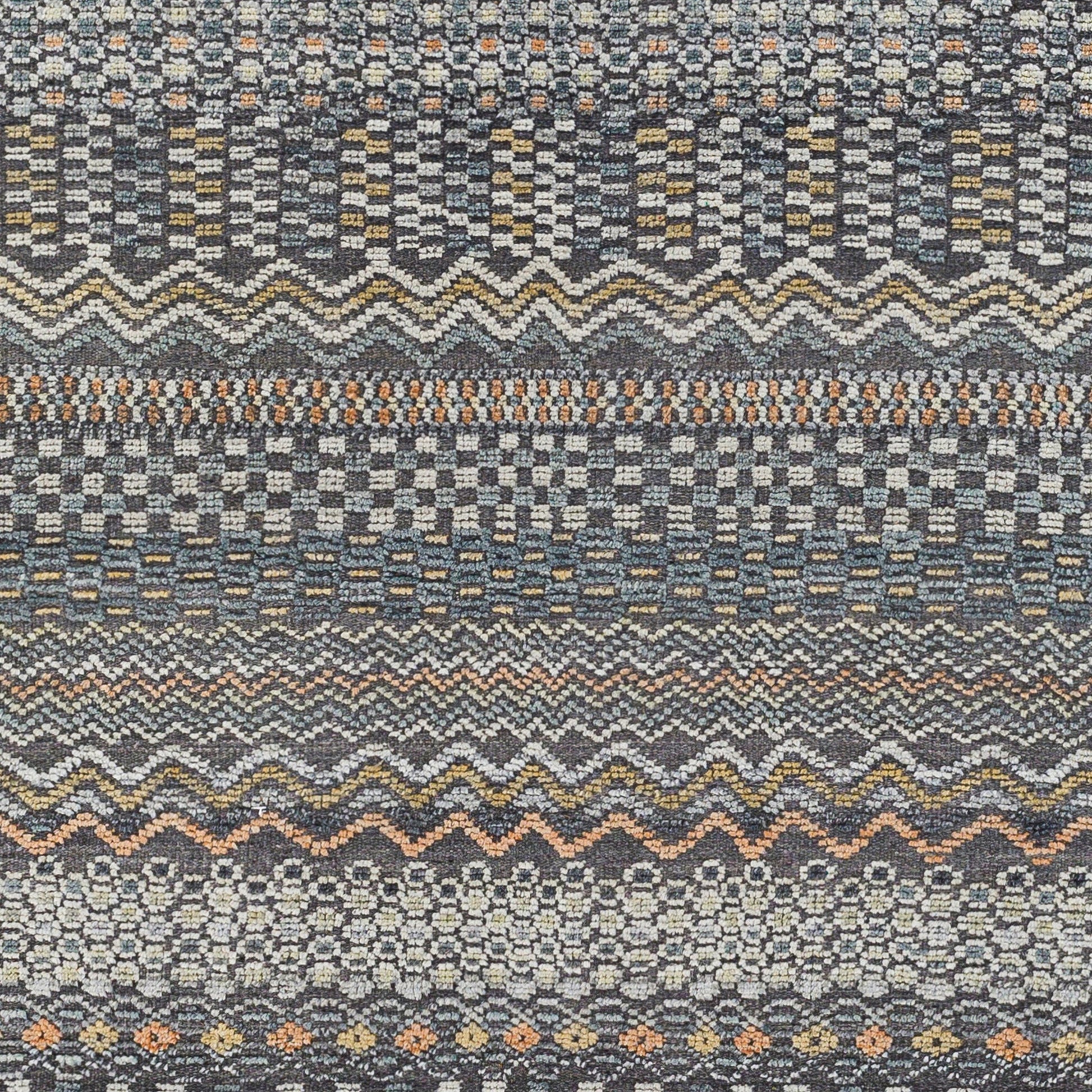 Nobility Rug - 29791 by Surya in charcoal, light gray, wheat, peach, ice blue. Made from 60% wool, 40% viscose in a unique style.