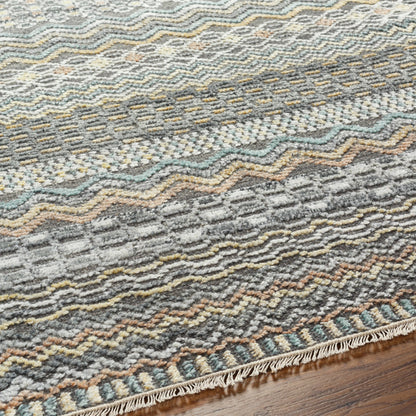 Nobility Rug - 29791 by Surya in charcoal, light gray, wheat, peach, ice blue. Made from 60% wool, 40% viscose in a unique style.