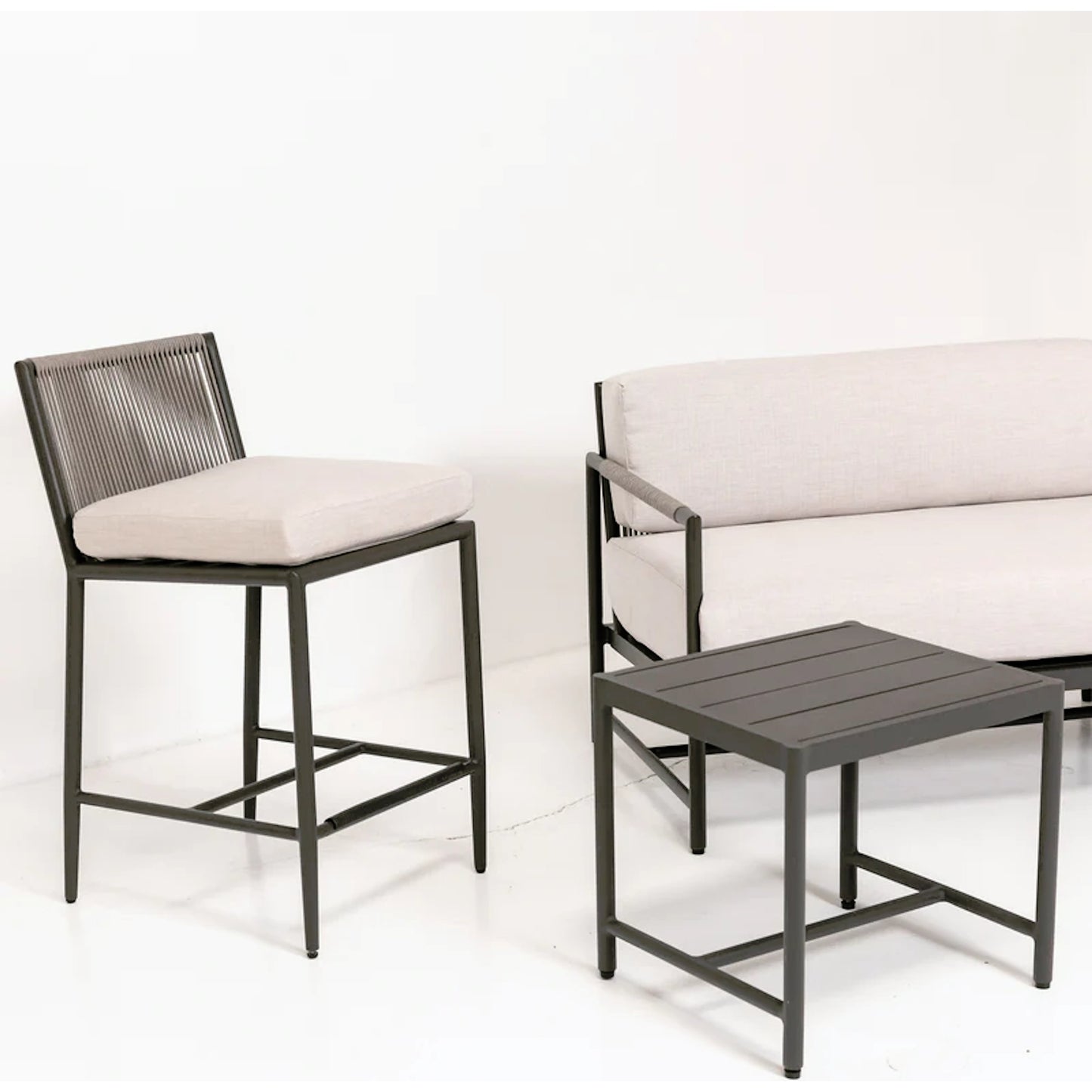 006 SI-2167116 | Lifestyle | Pietra Outdoor End Table by Sunset West in graphite. Made from olefin rope in a modern style.
