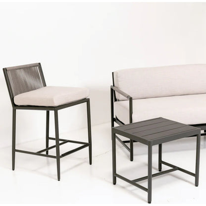 Pietra Outdoor End Table by Sunset West in graphite. Made from olefin rope in a modern style.
