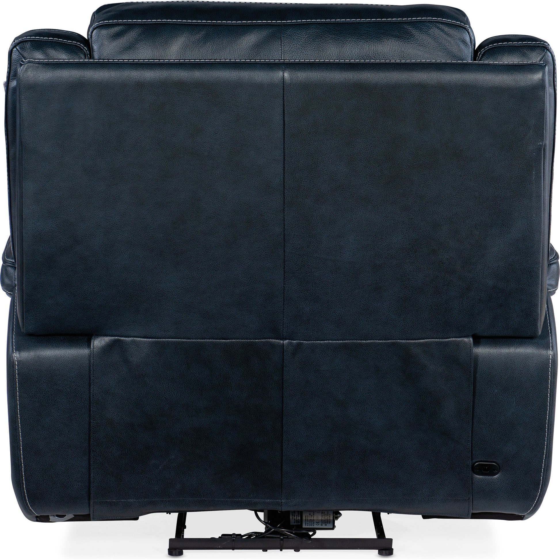 Montel Lay Flat Power Recliner by Hooker Furniture in cosmos cobalt. Made from leather in a traditional style.