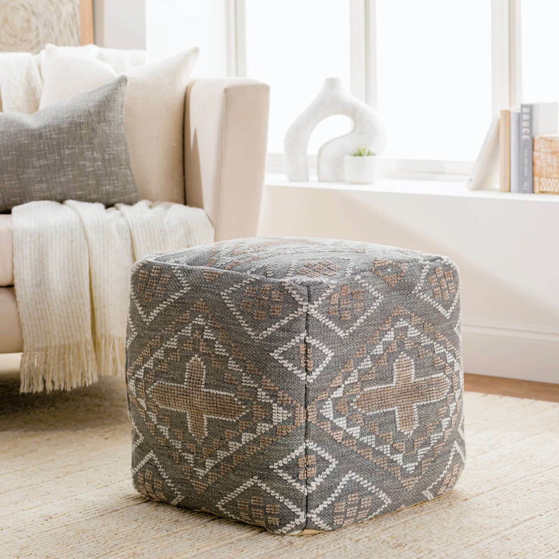 Nobel - 33146 by Surya in beige, charcoal. Made from 65% wool, 35% viscose, 100% polybeads, 100% cotton in a eclectic & global style.