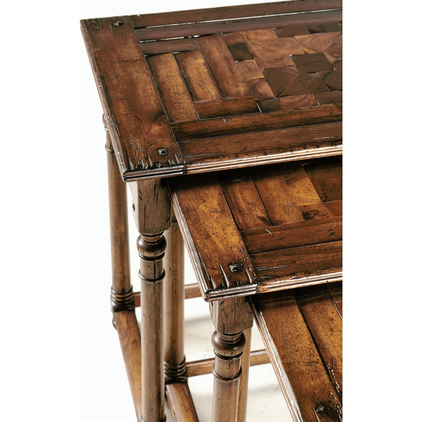 005 SR-846941 | Closeup | Casual Accents Huntingdon 3 Piece Nesting Tables by Jonathan Charles in country oyster. Made from acacia in a traditional style.