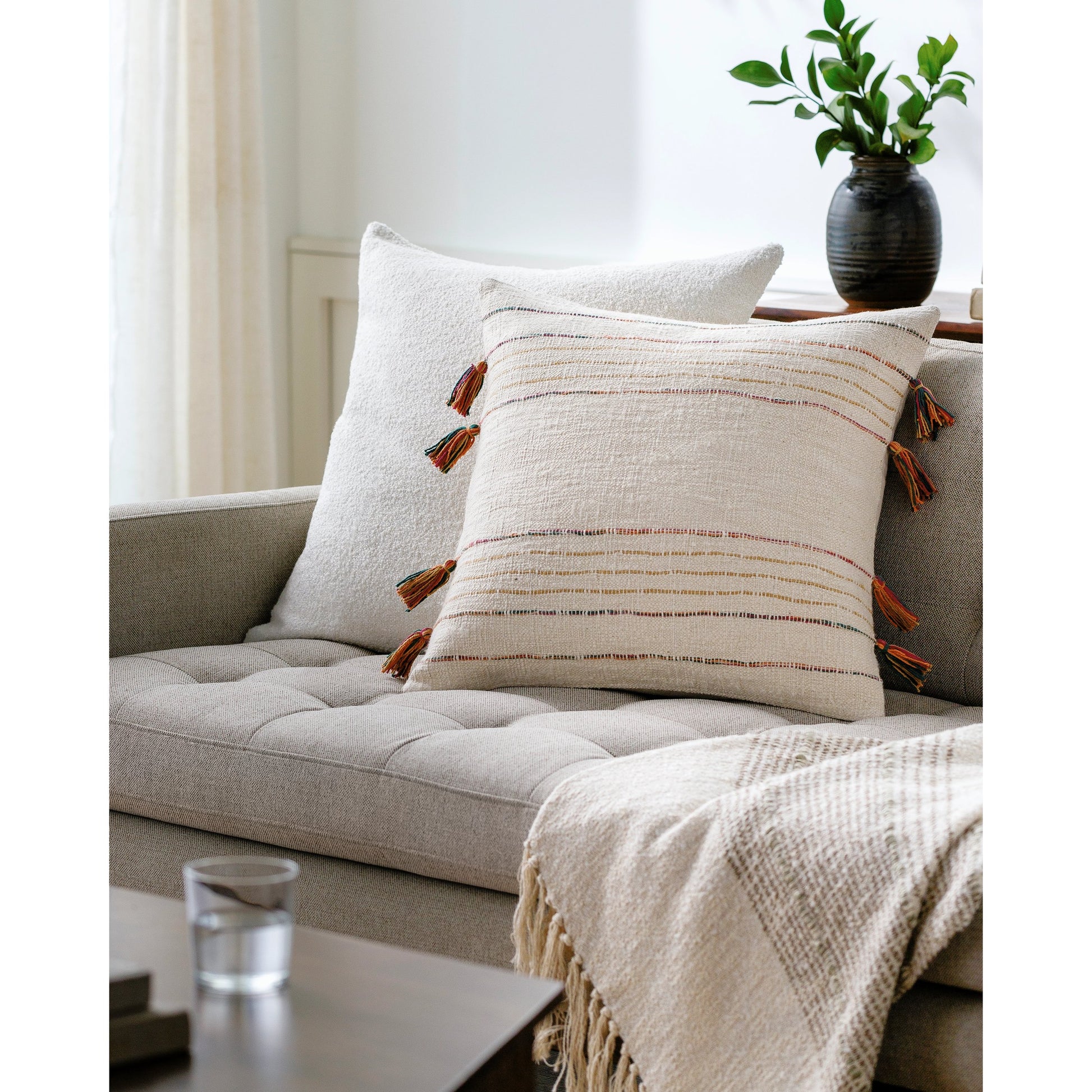 Newburgh Pillow - 32315 by Surya in ivory, bright red, orange, dark green. Made from front: 100% cotton, back: 100% cotton in a cottage & farmhouse style.