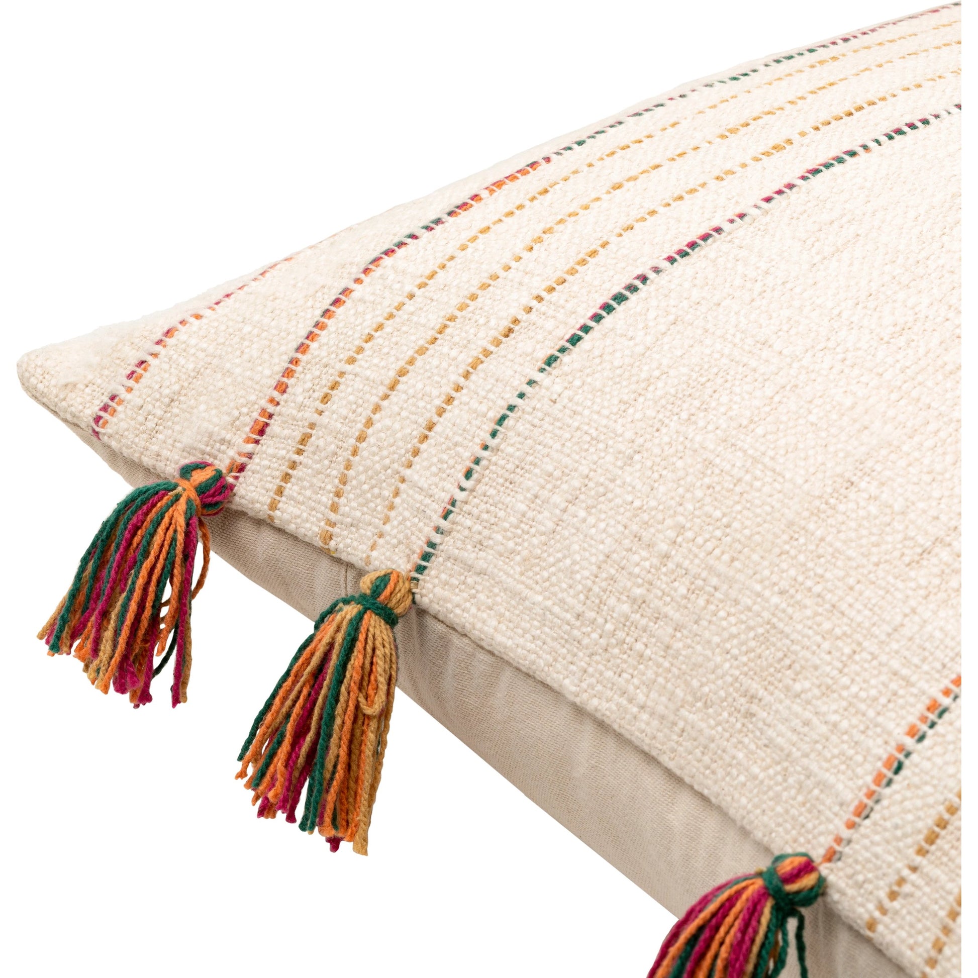 Newburgh Pillow - 32315 by Surya in ivory, bright red, orange, dark green. Made from front: 100% cotton, back: 100% cotton in a cottage & farmhouse style.
