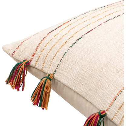 Newburgh Pillow - 32315 by Surya in ivory, bright red, orange, dark green. Made from front: 100% cotton, back: 100% cotton in a cottage & farmhouse style.