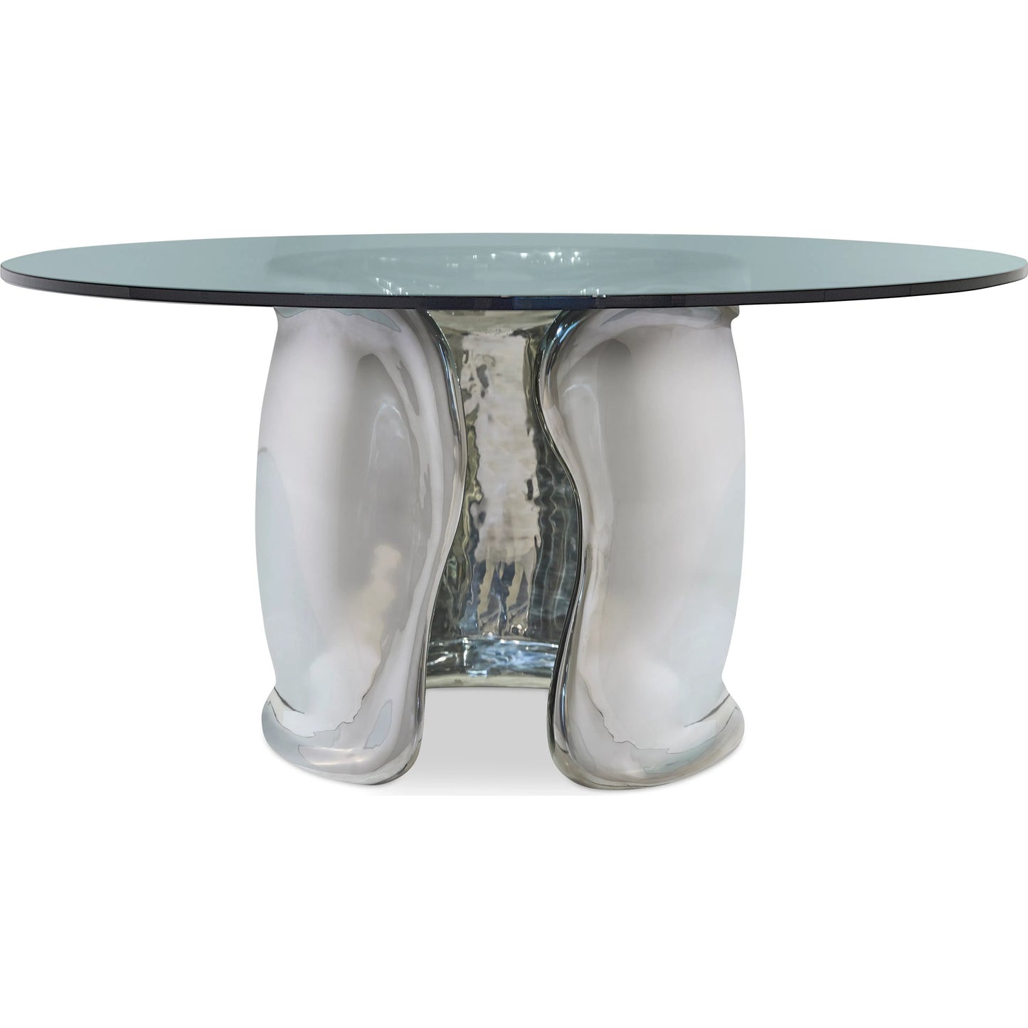 001 SI-2453337 | Primary Silo | Agnes Dining Table by Bernhardt in polished stainless steel. Made from stainless steel, glass in a modern style.