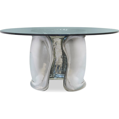 Agnes Dining Table by Bernhardt in polished stainless steel. Made from stainless steel, glass in a modern style.