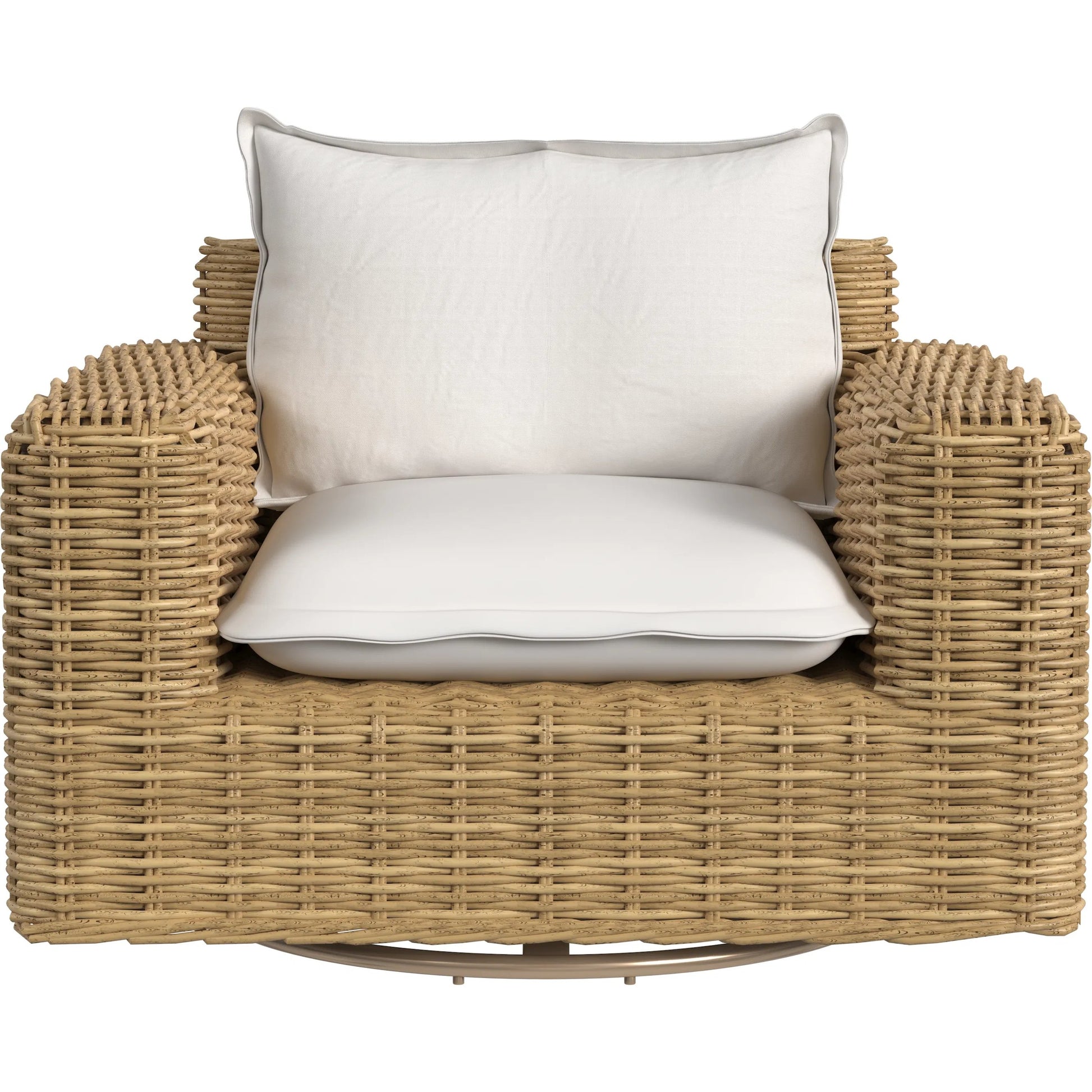Playa Outdoor Oversized Swivel Club Chair by Sunset West in medium wood. Made from resin wicker in a rustic style.