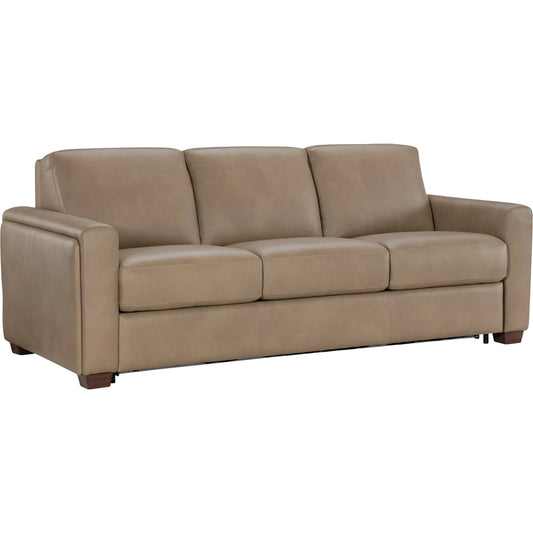 Griffin Sleeper Sofa by Hooker Furniture in brown and dark wood. Made from semi-aniline top grain leather, leather in a unique style.