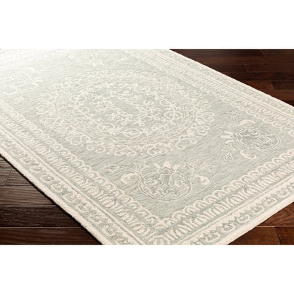 Newcastle Rug - 23668 by Livabliss in sage, ivory. Made from 100% wool in a unique style.