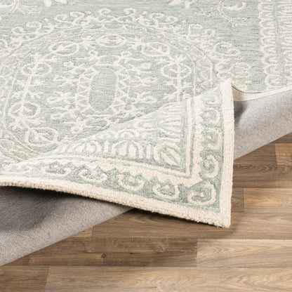 Newcastle Rug - 23668 by Livabliss in sage, ivory. Made from 100% wool in a unique style.