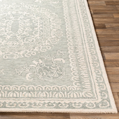 Newcastle Rug - 23668 by Livabliss in sage, ivory. Made from 100% wool in a unique style.