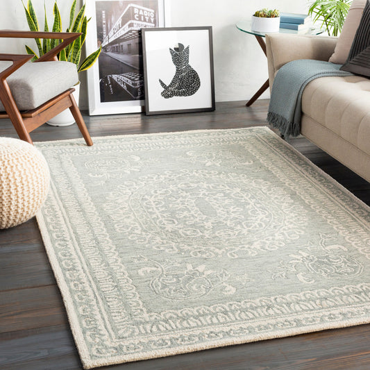 Newcastle Rug - 23668 by Surya in sea foam, sage, cream. Made from 100% wool in a unique style.