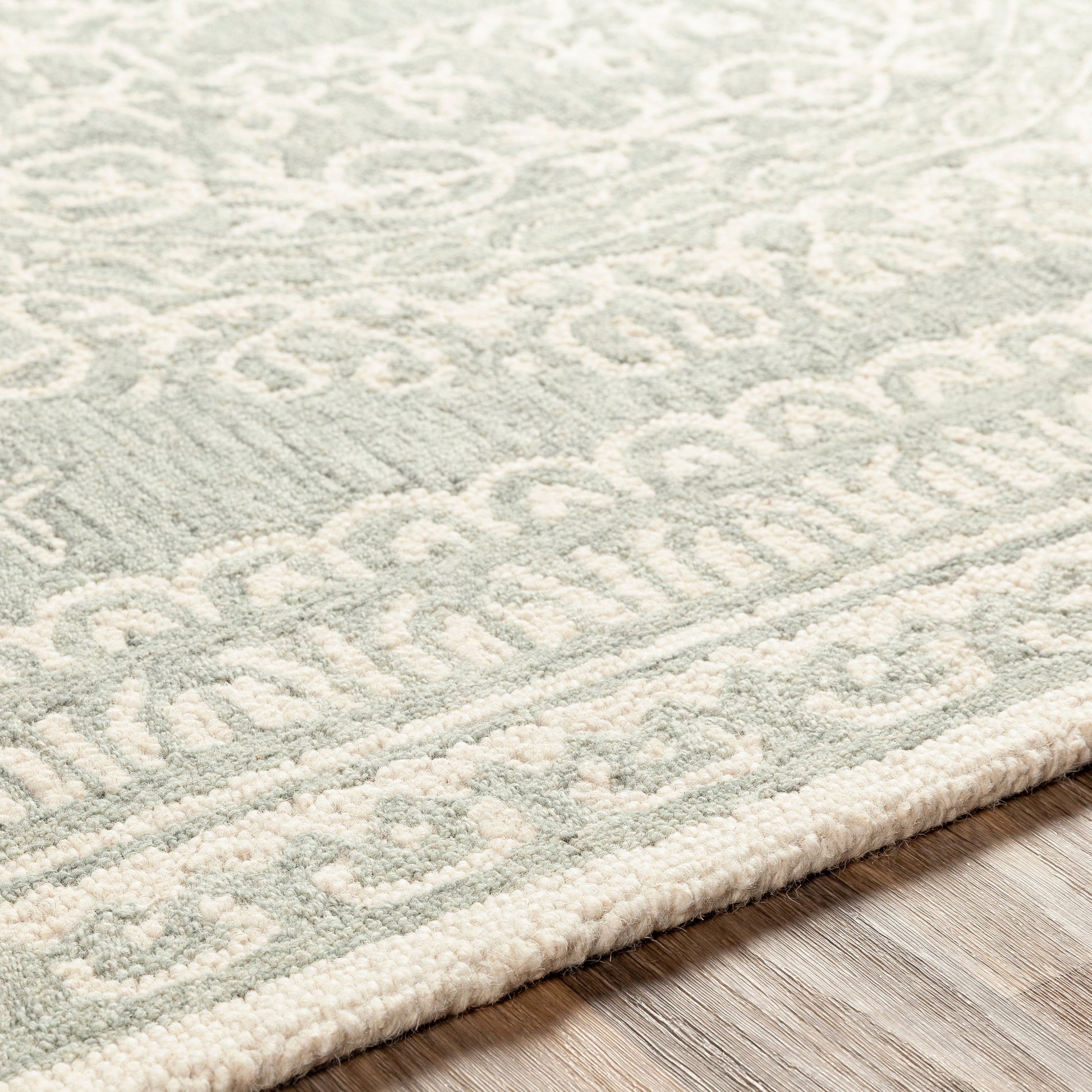 Newcastle Rug - 23668 by Livabliss in sage, ivory. Made from 100% wool in a unique style.