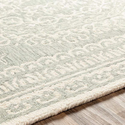 Newcastle Rug - 23668 by Livabliss in sage, ivory. Made from 100% wool in a unique style.