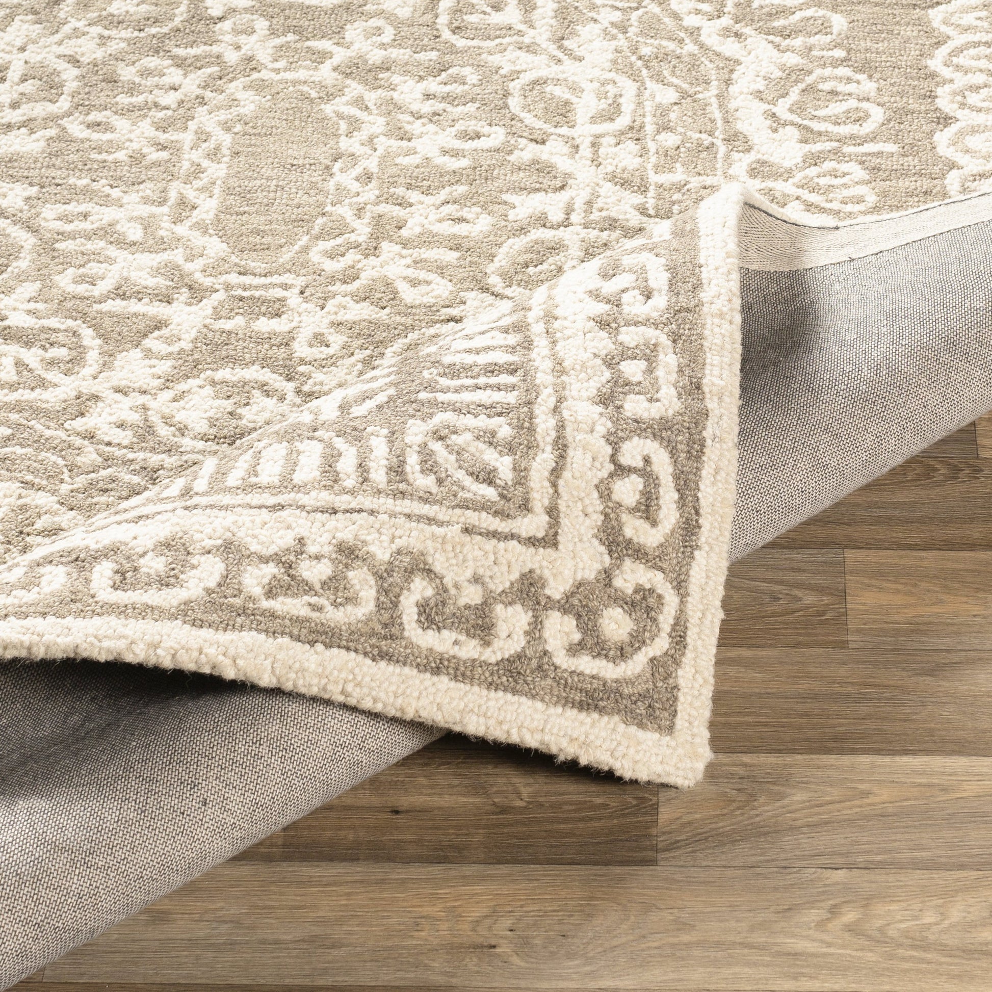 Newcastle Rug - 23668 by Livabliss in sage, ivory. Made from 100% wool in a unique style.