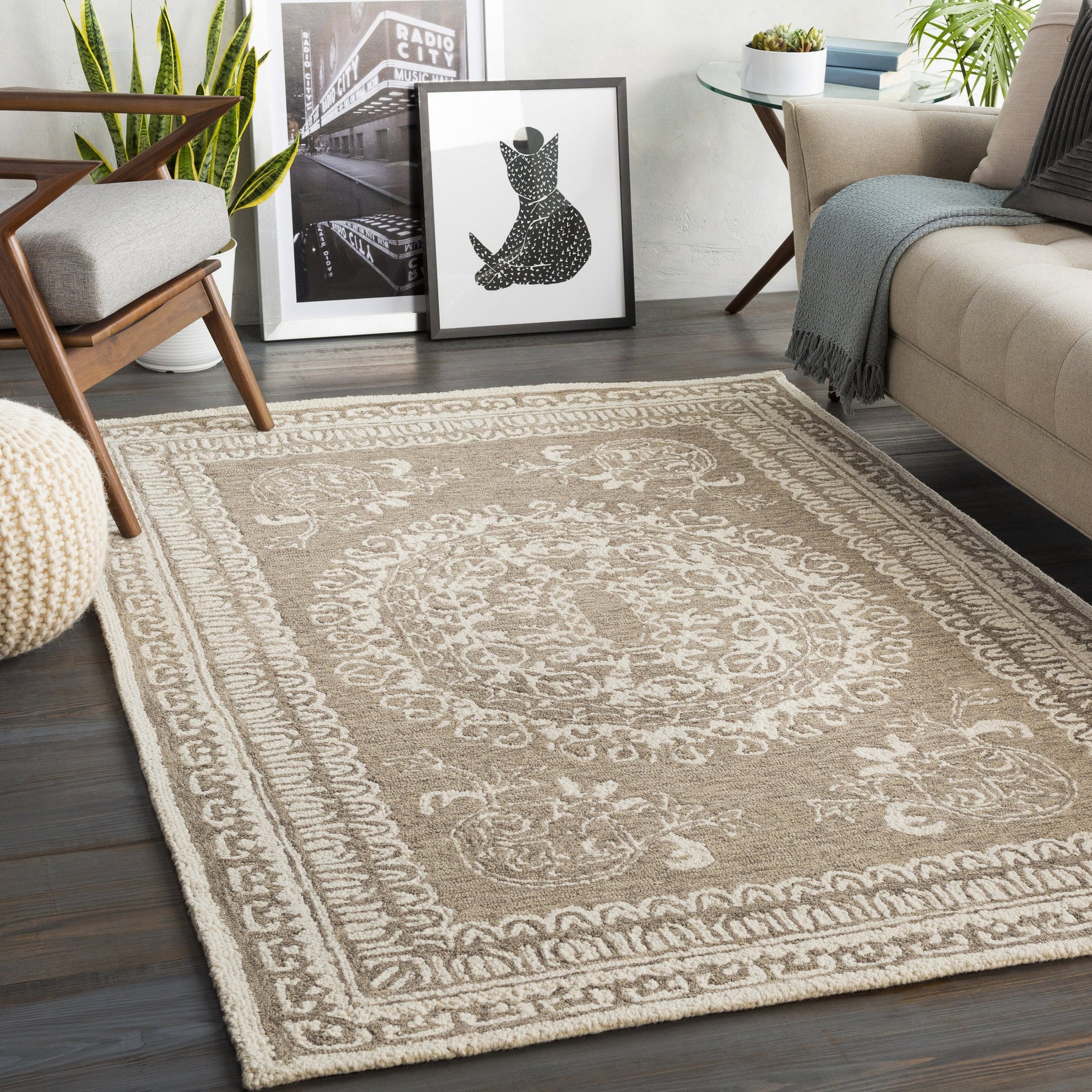 Newcastle Rug - 23668 by Livabliss in sage, ivory. Made from 100% wool in a unique style.