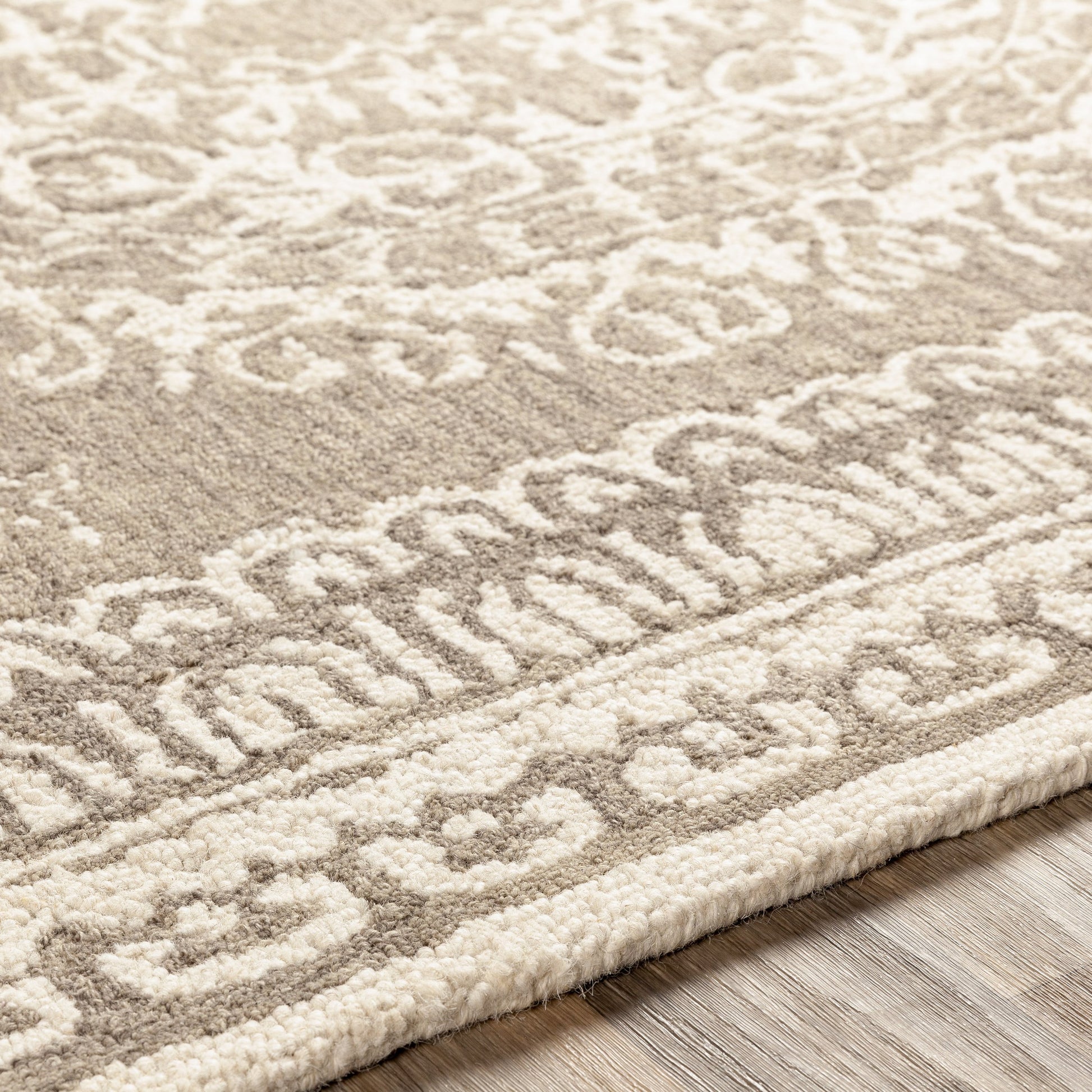 Newcastle Rug - 23668 by Livabliss in sage, ivory. Made from 100% wool in a unique style.