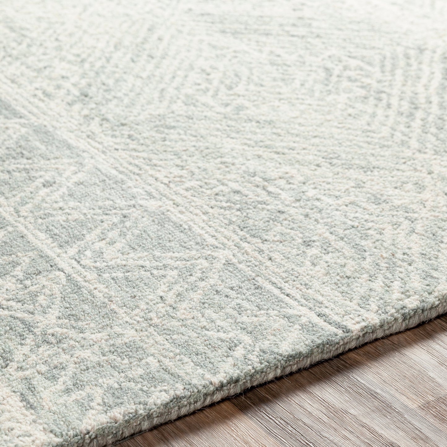 005 SR-755173,SR-755174,SR-755175,SR-755176,SR-755177 | Closeup | Newcastle Rug - 23670 by Livabliss in seafoam, sage, cream. Made from 100% wool in a unique style.