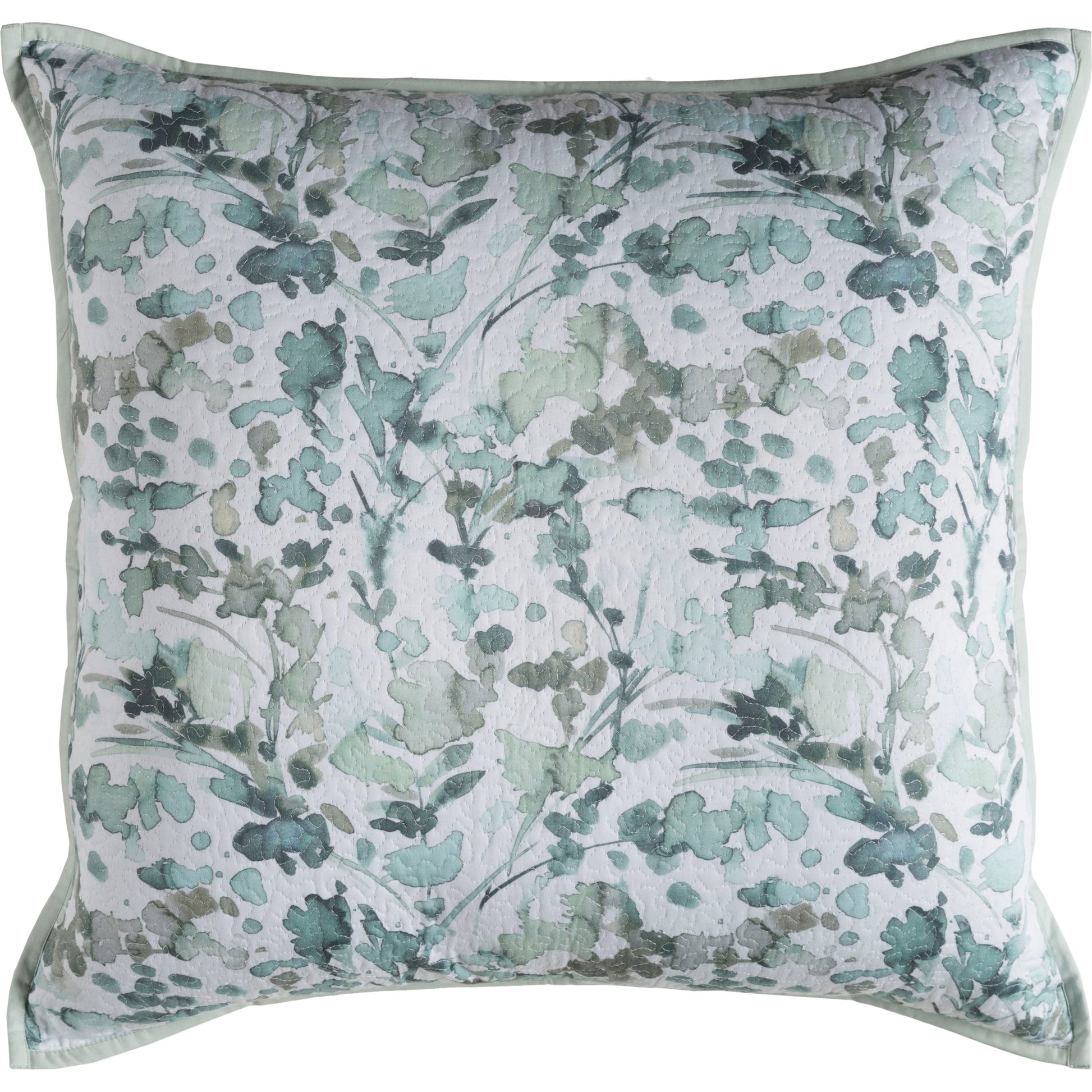 Naida - 24253 by Surya in pale blue, white, aqua, sage, ink blue, light gray. Made from front: 100% cotton, back: 100% cotton, fill: polyester, polyfill in a cottage & farmhouse style.