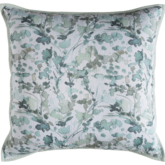 Naida - 24253 by Surya in pale blue, white, aqua, sage, ink blue, light gray. Made from front: 100% cotton, back: 100% cotton, fill: polyester, polyfill in a cottage & farmhouse style.