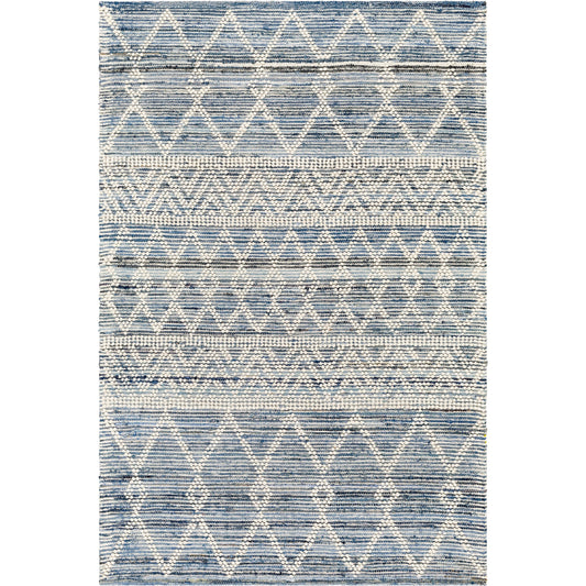Nadine Rug by Livabliss in denim. Made from main: 70% cotton, main: 30% wool in a cottage & farmhouse style.