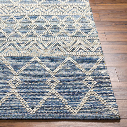 Nadine Rug by Livabliss in ivory, navy, dark blue. Made from main: 70% cotton, main: 30% wool in a cottage & farmhouse style.